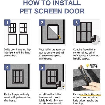 1 Piece Pet Flap For Fly Screen Dog Flap With Magnets Black