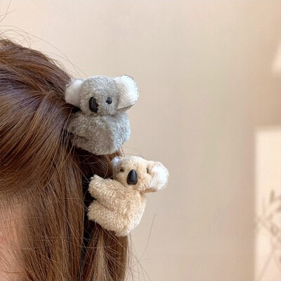 2021 Women Girls Cute Side Bangs Clip Plush Koala Bear Ornam