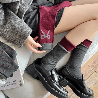 Womens Autumn Ankle Red Stacked Socks Ins Fashion Thin MidCa
