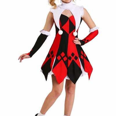 M-XL red and white plaid clown costume role-playing female h
