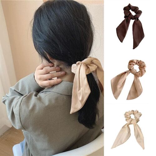 Luxury Satin Silk Bow Streamers Hair Ring Knotted Scrunchie