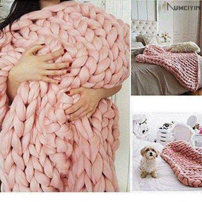-handmade chunky knit blanket wool bulky knitted throw gift-