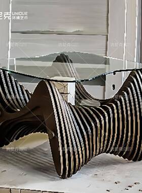 实木切大片异形茶几NEA005别墅公寓民宿店酒创售楼处写字楼堂创意