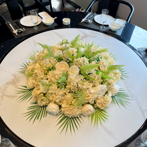 大圆桌仿真花装饰摆件高档酒店餐厅包厢圆形桌面转盘中间假花台花