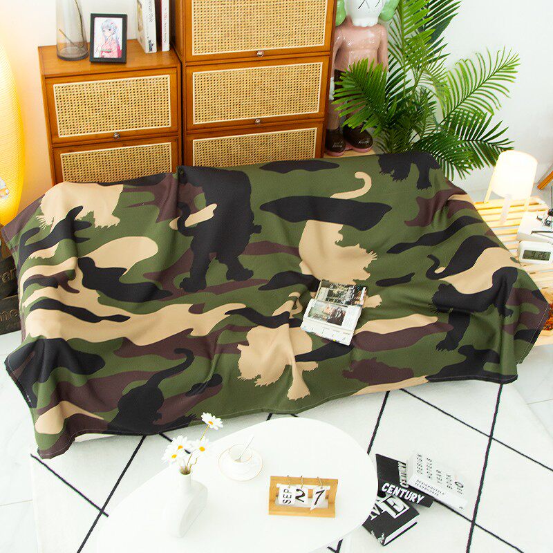 动物迷彩沙发防尘盖布扶手巾贵妃椅单双人沙发垫全包耐脏罩套子