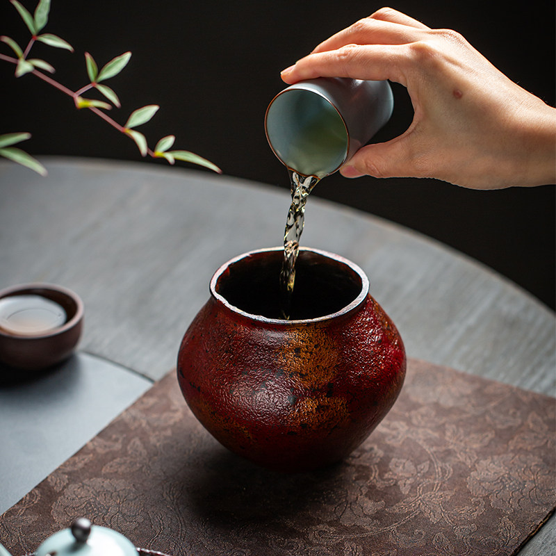草木祠脱胎大漆建水家用水洗茶渣桶茶洗水盂手工复古中式功夫茶道