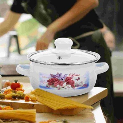 Enamel Mini Soup Pot Double Ear Oil Instant Noodle Flat