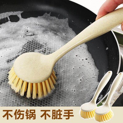 Long-handled pot brush made from wheat straw for kitchen use
