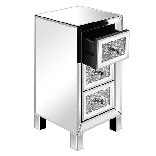 Mirror Surface Nightstand Bedside Table Cabinet With Diamon