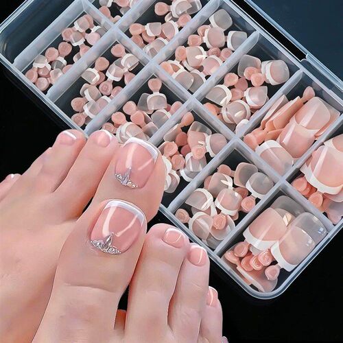 120Pcs 9-Colors French Fake Toenails Summer Short Sqaure Pre