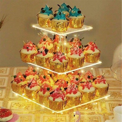 3/4 Tier Acrylic Cupcake Display Stand with LED Light