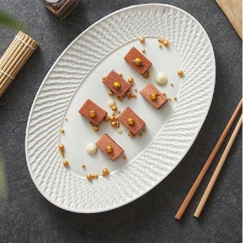 Ceramic Fish Plate Household Steamed Fish Plate Oval Plate
