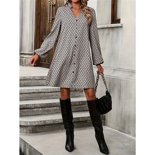Dress 2025 Spring/Summer New V-neck Printed One breasted