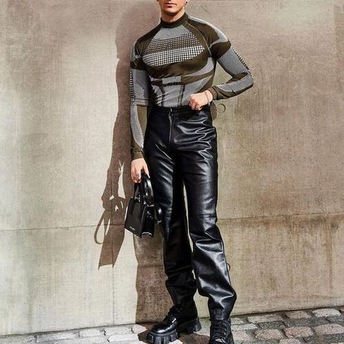 Skinny turtleneck knitted T-shirt slim bottoming shirt T恤男