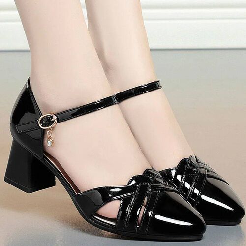Fashion Buckle Strap Womens  Pointed Toe Square Heel Pumps