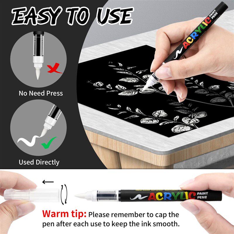8pcs Black and White Acrylic Paint Markers Set, Large Ink Ca图片
