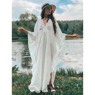 Plus Slit Loose Kaftan Size Sleeve Batwing neck Sexy Solid