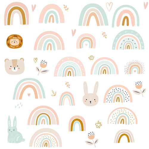 Cartoon Animals Rainbow Wall Stickers for Baby Room Kids roo
