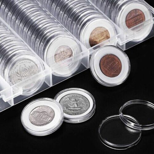 100Pcs 18/19/20/21/23/24/25/26/28/30mm Clear Plastic Coin Ca