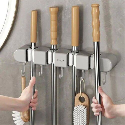 ABS Mop Holder Broom Hanger Wall Mounted 4 ition Brush