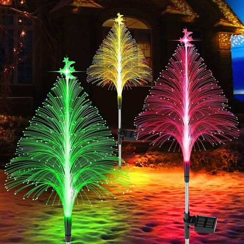 1-4pc Solar Fiber Optic Christmas Tree Lights 7 Color Changi