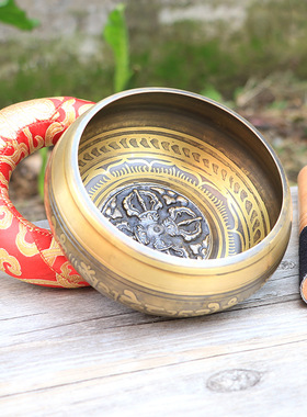 颂钵尼泊尔手工佛音碗冥想静心钵六字真言佛音钵音疗钵铜磬摆件