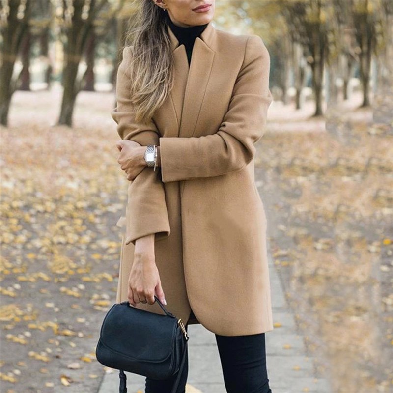 Fashion Plus Size Women Woolen Coat Office Lady Autumn