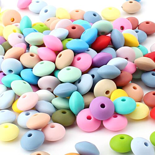 50Pcs 12mm Lentil Silicone Beads Perle Dentition DIY Food Gr