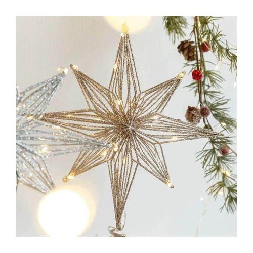 Christmas Tree Toppers Star with LED String Lights Ornaments