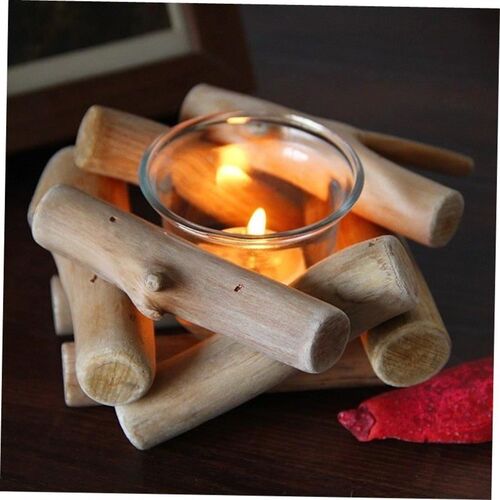 Wooden candle holder glass decoration romantic simple garden
