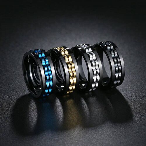 Fashion Punk Style Gear Rotating Anxiety Fidget Ring Titaniu