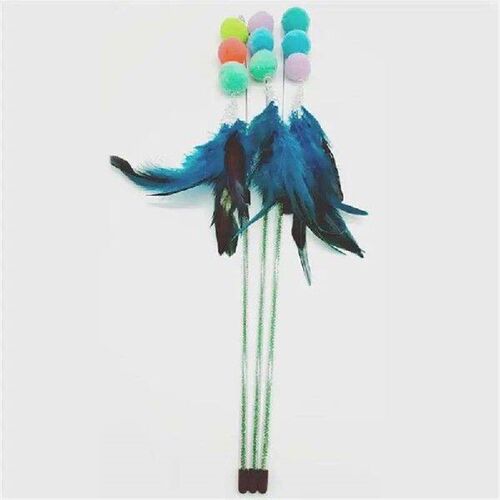 Cat Wand Toy Interactive Pom Pom Faux Feather Bell Kitten