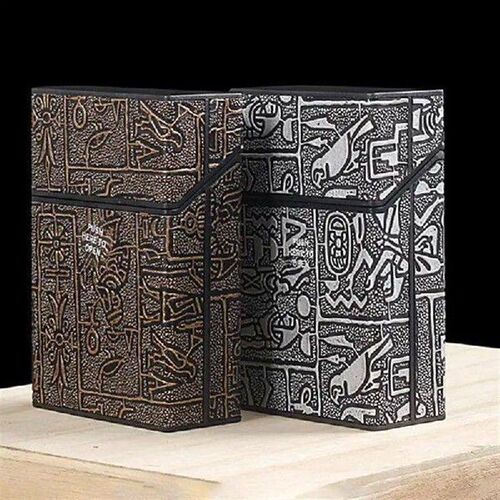 Vintage Egyptian Pattern Coarse Cigarette Case Push To Open