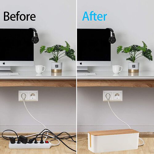 Cable Storage Box Wooden Power Line Wire Management Organize