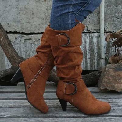 2023Winter Fashion Shoes for Women Side Zip Womens Mid-Calf
