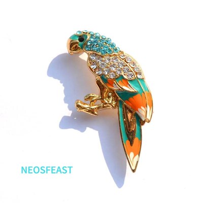 cate Rhinestone Parrot Brooches For Women Enameled Bird Pin
