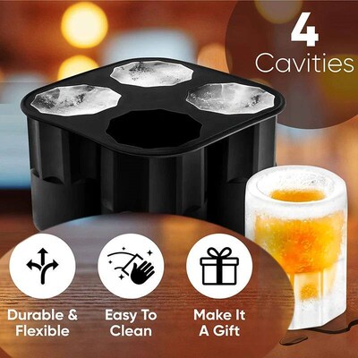 4 Cup Shape Silicone Ice Cube Mold Tray Halloween Skeleton M