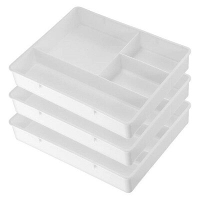 3 Pcs Divided Storage Tray Stationery Organizer for Drawers