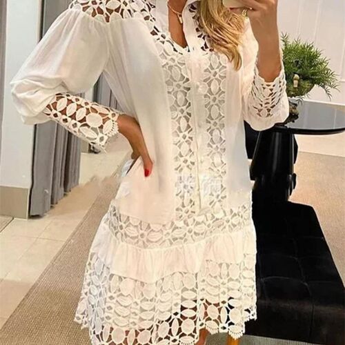 Spring Shirt Dress Guipure Lace Patch with Cami Dresses