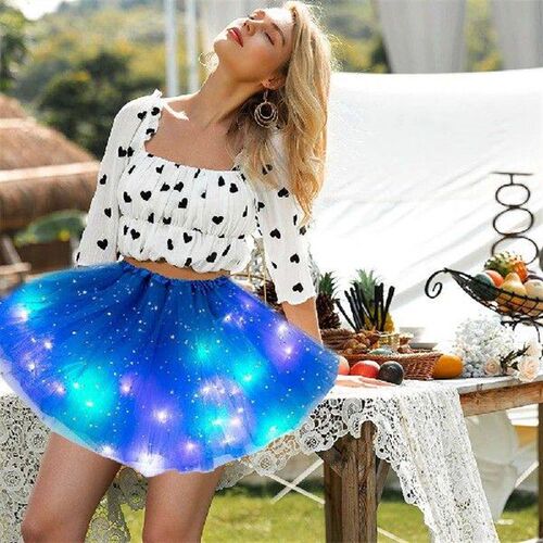 Womens LED Tutu Skirt Sparkly Sequin Ballet Dance Tulle