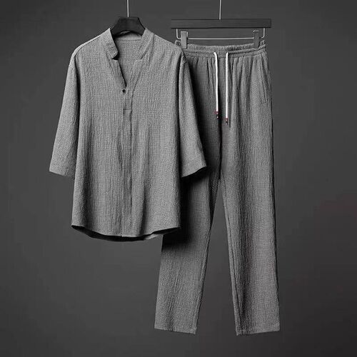 Thin Half Sleeve Ice Silk Suit Mens Plus Size Loose Sleeve