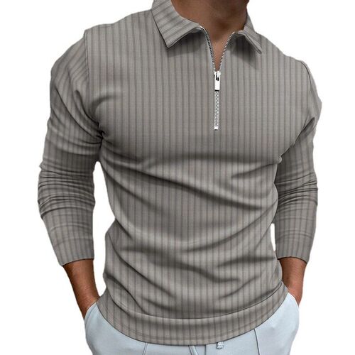 2025 Shirt Zipper Striped Long Sleeve Mens  Shirt
