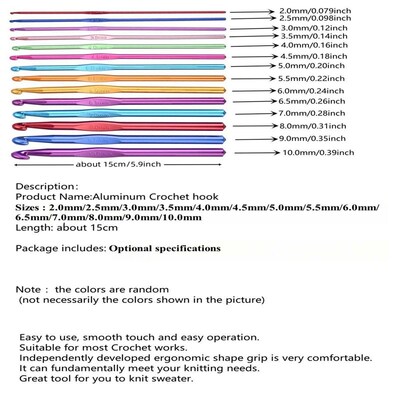 Aluminum Crochet Hooks Colored Crochet Needles Set Tools for