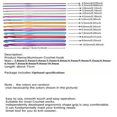 Aluminum Crochet Hooks Colored Crochet Needles Set Tools for