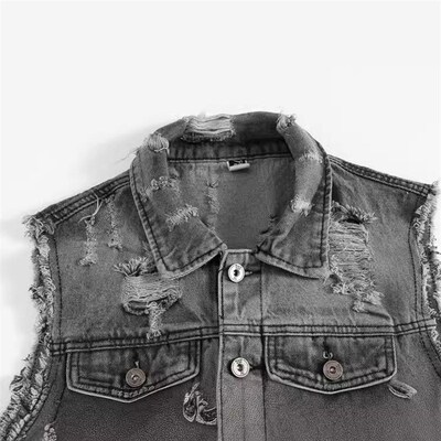 Mens Denim Vest Gray Korean Version Of Plus Size Motorcycle