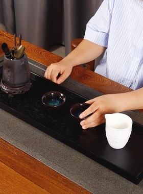 黑色超长托盘茶盘长条壶承杯托茶托木盘子咖啡水杯盘长方形茶具酒