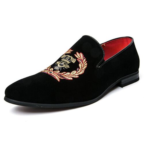 Mens Fashion Suede Leather Embroidery Loafers Mens Casual P