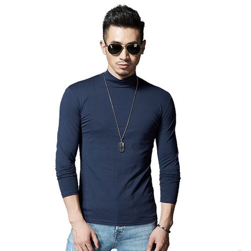 Mens Middle Collar Base Shirt Mens Slim-fit Youth Cotton H