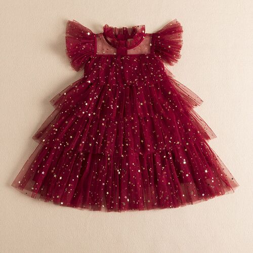 Summer Layers Cake Dress For Girls Star Ruffy Sleeve Tulle T