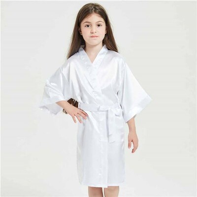 3-13 Years Satin Silk Childrens Bathrobe Girl Kimono Bath R